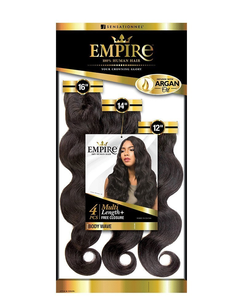 EMPIRE 100% HH MULTI 4  BODY WAVE 12"/14"/16"+CLOSURE #1B