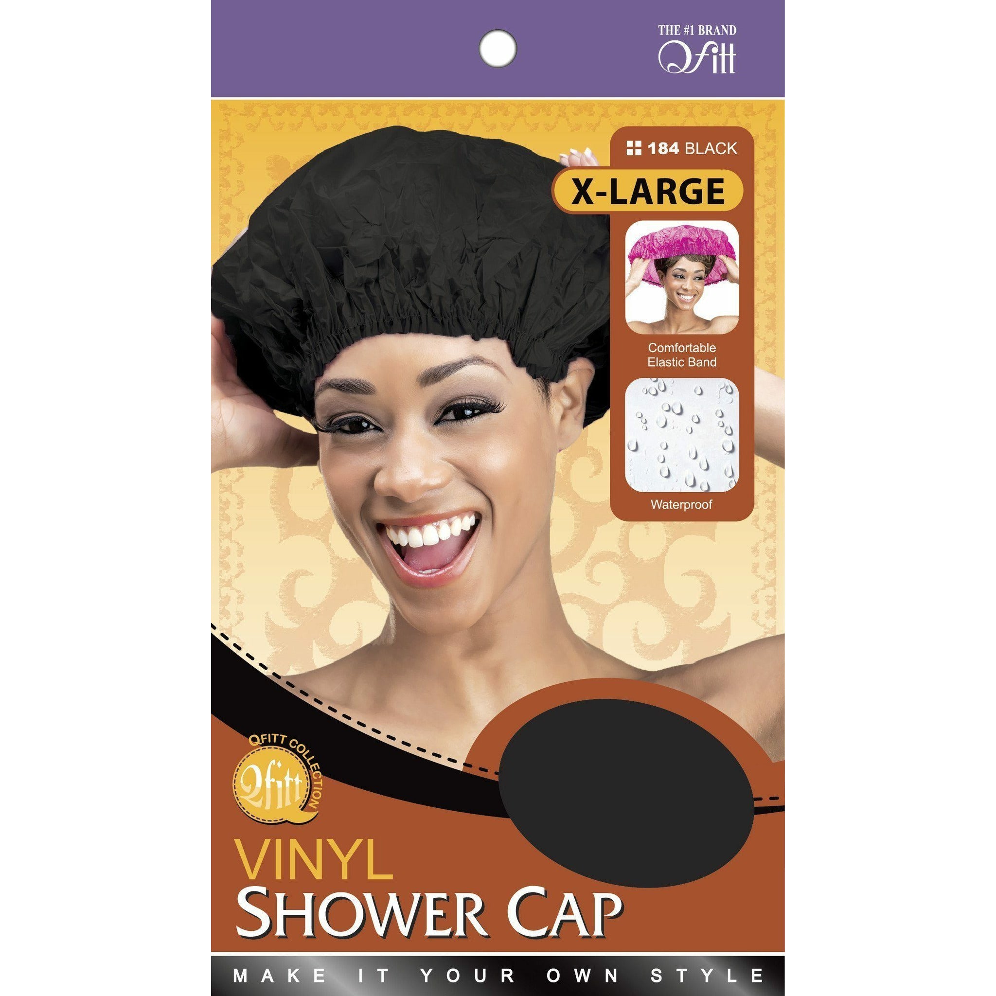 QFITT VINYL SHOWER CAP ASST XLG-Qfitt- Hive Beauty Supply