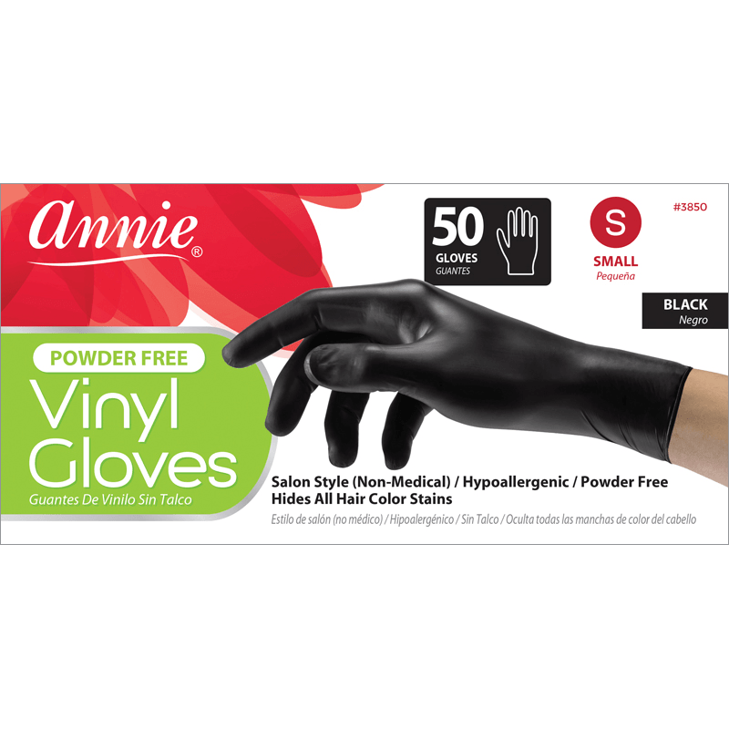 ANNIE VINYL P/F GLOVES BLACK 50CT LG-Annie- Hive Beauty Supply