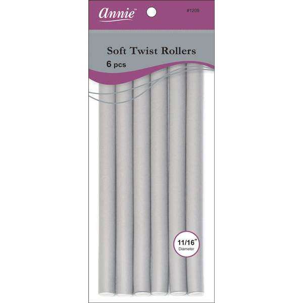 ANNIE SOFT TWIST ROLLERS 6PCS 11/16" Long GRAY-Annie- Hive Beauty Supply